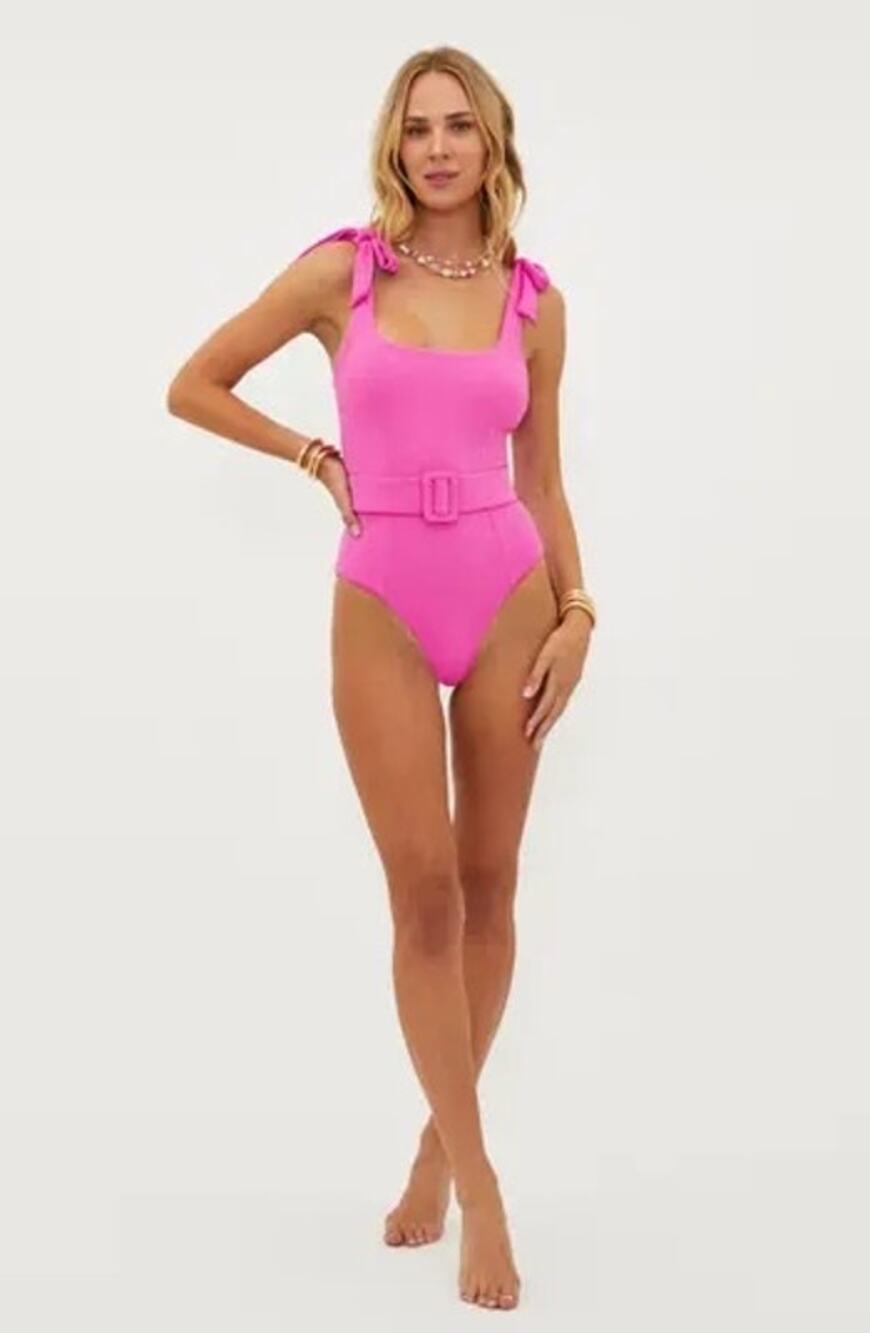 Beach Riot Sydney Pink Belted Tie Shoulder Square Neck One Piece Swimsuit Sz XL